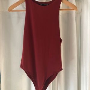 Zara Seamless Bodysuit in Deep Red- Size Small